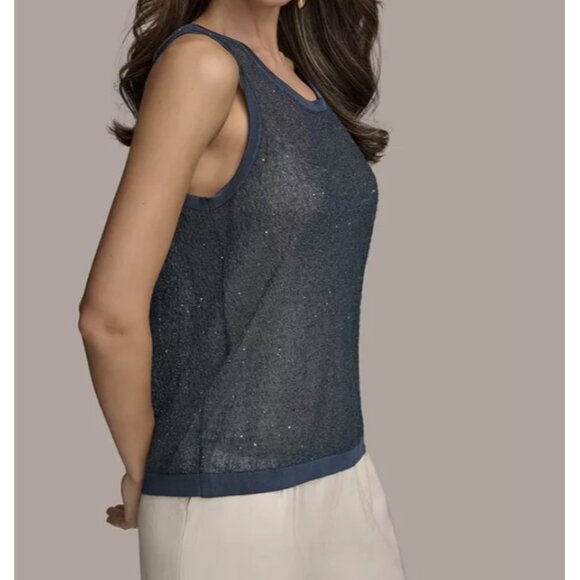 Donna Karan New York Sequin Embellished Tank Top Tide ( L ) - Picture 2 of 6